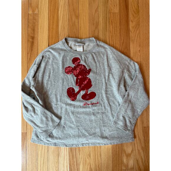 Disney Sweaters - Disneyland Grey- Red /SilverTwo Sided Sequin Mickey Mouse Sweatshirt Sz S